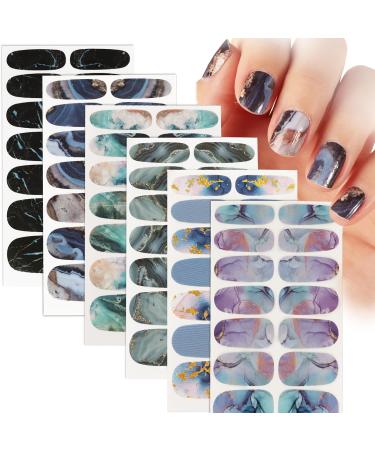 6 Sheets Marble Full Wraps Nail Stickers Nail Polish Sticker Marble Wraps Self-Adhesive Waterproof Nail Art Decals Manicure Nail Tips DIY Nail Decorations for Women Girls Nail Design