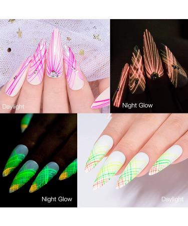 Glow in the Dark Spider Gel Nail Art - 6 Colors Luminous Drawing Gel for DIY Manicure | UV LED Soak Off Elastic Line Painting Gel with Brushes - Buy Online on GoSupps.com