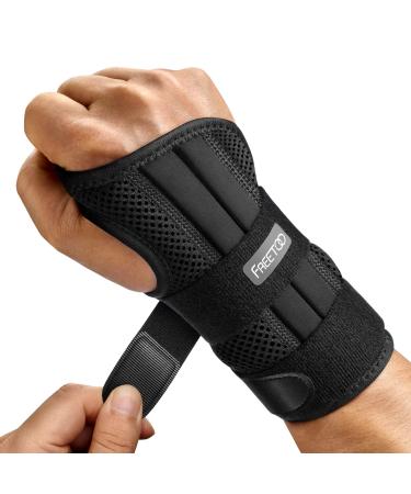 FREETOO Wrist Brace for Carpal Tunnel Relief Night Support , Maximum Support Hand Brace with 3 Stays for Women Men , Adjustable Wrist Support Splint for Right Left Hands for Tendonitis, Arthritis , Sprains,Black (Right Hand, S/M) Black S/M(Wrist size:5.1"