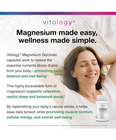 Vitology Magnesium Glycinate 400mg | TRAACS Chelated Form for Calm, Sleep, Muscle & Nerve Support | Gentle on Stomach | 120 Veggie Capsules - Buy Online on GoSupps.com