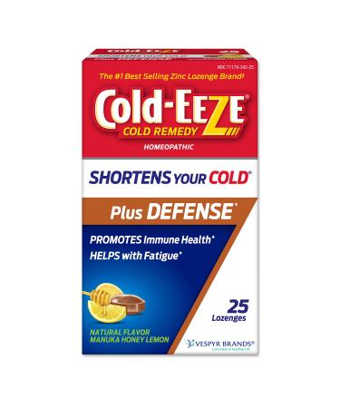 COLD-EEZE Plus Defense Natural Manuka Honey Lemon Zinc Lozenges Homeopathic Cold Remedy Shortens Common Cold Symptoms Promotes Immune Health Sambucus Nigra Echinacea and Rose Hips 25 Ct.