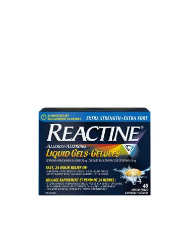 Reactine Extra Strength Antihistamine Liquid Gel Pills - 10mg Cetirizine Hydrochloride - Allergy Relief Medicine - 40 Count
