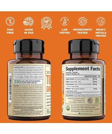 Turmeric Curcumin Ginkgo Biloba with BioPerine - Herbal Supplement for Focus, Memory, Brain Function & Joint Support - 60 Vegan Capsules - Buy Online on GoSupps.com