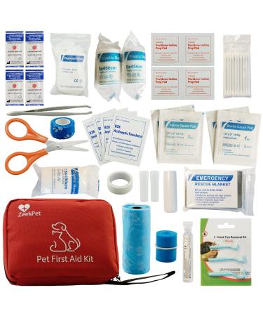 Pet First Aid Kit ZeekPet Medical Bag for Dogs and Cats Trauma Kit with Self Adhering Bandage , Styptic Pencil, Onitment, Pill Box, Emergency Blanket Perfect Survival Kit for Traveling with Your Pet First Aid Kit And Styptic Pencil
