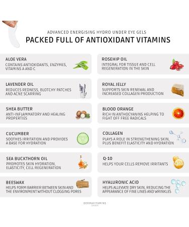 Dermavitamins Advanced Energising Hydro Under Eye Gel Patches - 20 Pair Pack - Revitalize Dry Tired Under Eyes - Buy Online on GoSupps.com