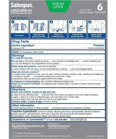 Salonpas Gel-Patch for Pain Relief 6 Count - Fast-Acting Pain Relief - Buy Online on GoSupps.com