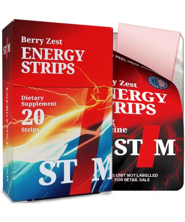 Berry Zest Fast Dissolving Oral Energy Strips (50mg Caffeine) | Instant Absorption Mouth Melts | Jitter-Free Focus Stay Alert & Awake | Convenient Energy for Driving Work & Travel | Zero Calories Strawberry Small