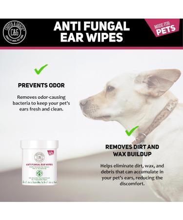 Biodegradable Anti-Fungal Ear Wipes for Dogs & Cats | 100 Soothing Cleaning Wipes | Gentle & Quick Solution for Ear Wax & Itchiness - Buy Online on GoSupps.com