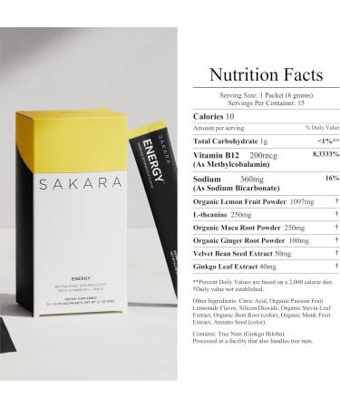 SAKARA Energy Effervescents - 15 Sugar-Free Electrolytes Packets with Vitamin B12 & L Theanine | Flavored Hydration Powder for Energy Boost - Buy Online on GoSupps.com