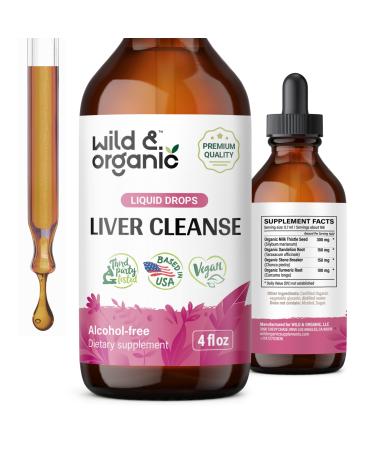 Wild & Organic Liver Cleanse Tincture - Liver Cleanse Detox w/Milk Thistle and Dandelion Root - Alcohol-Free Liver Health Drops - Vegan Milk Thistle Drops for Natural Liver Detox Cleanse - 4 fl oz 4 Fl Oz (Pack of 1)