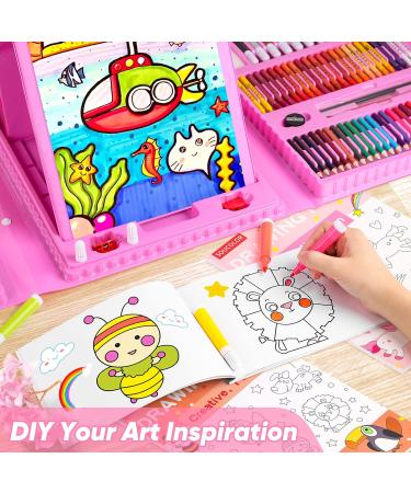 Soucolor 283 Piece Art Supplies Drawing Set with Easel, Pads, Coloring Book - Ideal Arts and Crafts Gift for Kids and Beginners - Pink Case - Buy Online on GoSupps.com