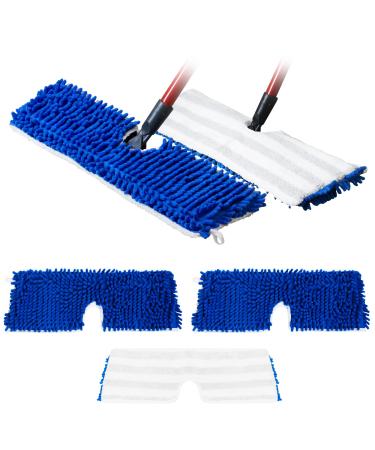 Houseables Flip Mop Refills, Replacement Pads, 3 Pack, White, Blue, Dual-Action Microfiber Head Floor Mops, Dry/Wet, Machine Washable, Double Sided Velcro Flat Sponge, All Surface Cleaning White/Light Blue/Dark Blue - Original 3 Pack / 18" X 6"