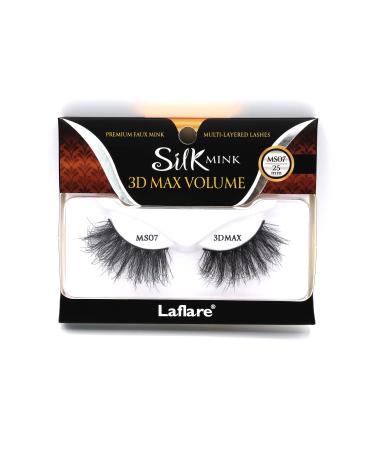 Laflare 3D SILK MINK MAX VOLUME Premium Faux Mink 25mm Extra Long Eyelashes Cat Eyes Wispy Fluffy Soft as Mink Multi-layered Dramatic Volume False Lashes (LFMS-MS07)