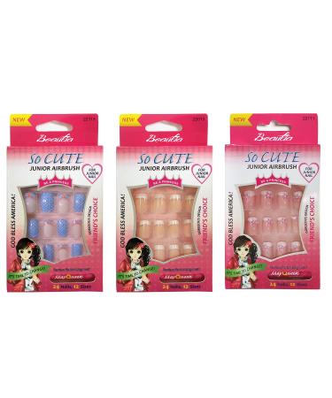 Beautia 3pack 72Tips So Cute Artificial False Fake Junior Nail With Glue For Kids (22113/22013/22111) Pattern 3
