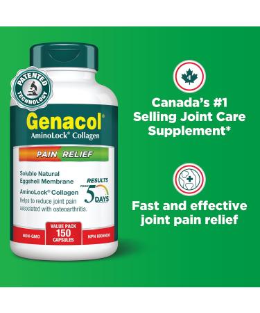 Genacol Collagen & Natural Eggshell Membrane Supplement | Achieve Rapid Joint Relief in Just 5 Days | Eases Inflammation and Stiffness in Shoulders Ankles and Wrists | GENACOL PAIN RELIEF 150 Capsules 150 count (Pack of 1) - Buy Online on GoSupps.com