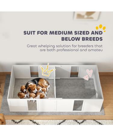 PawHut Whelping Box for Dogs and Puppies Dog Whelping Pen Dog Birth Supplies Indoor with Removable Adjustable Height Doors for Medium Sized Dogs 77" x 38" x 19" 196L x 96W x 48H cm - Buy Online on GoSupps.com