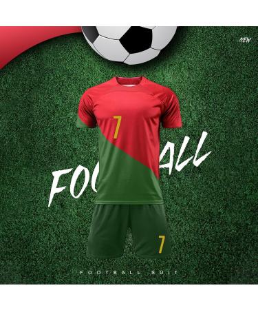 Ronroned No. 7 Red Football Jersey Set for Kids & Adults | Short Sleeve Jersey & Shorts with Socks - Premium Quality Football Gear - Buy Online on GoSupps.com