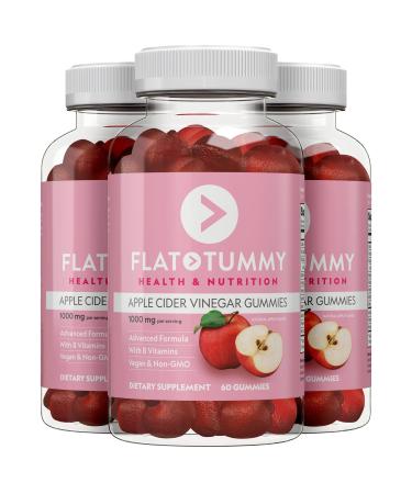 Flat Tummy Tea Apple Cider Vinegar Gummies Detox & Support Gut Health with The Mother Vegan Non-GMO Made with Apples Beetroot Vitamin B9 Superfoods Red 60 Count Pack of 3