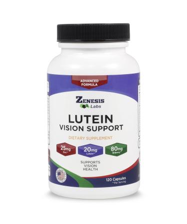 Zenesis Labs Lutein Vision Support - Essential Eye Vitamin - with Bilberry Beta-Carotene Zinc Grapeseed & Other Minerals - 120 Capsules - 60 Day Supply
