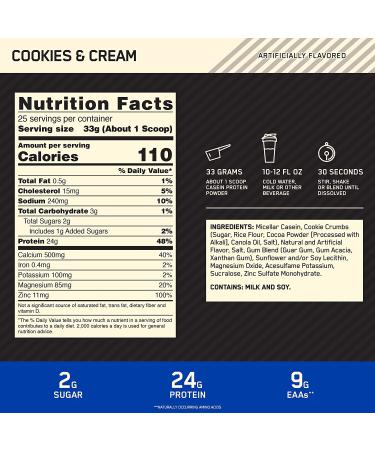 Optimum Nutrition Casein Powder Cookies and Cream 2lb - Pack of 1 | Cookies and Cr me - Buy Online on GoSupps.com
