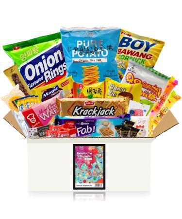 Asian sweets box with over 30 snacks - Asia Candy Mix with chips chocolate crackers and cookies from Korea Taiwan Japan China Thailand India and much more.- Tasting box specialties from Asia - Buy Online on GoSupps.com