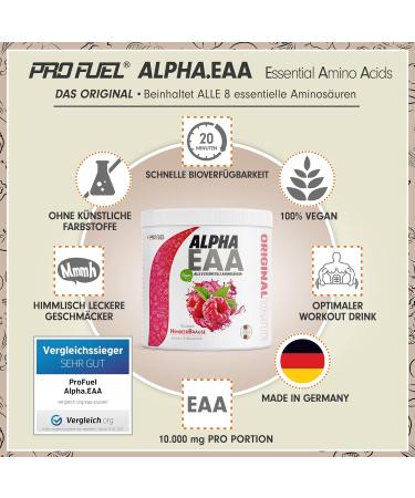 Alpha EAA Powder 2x462g Raspberry - Vegan Amino Acid Drink with All 8 Essential Amino Acids Made in Germany Optimal Value EAA Supplement - Buy Online on GoSupps.com