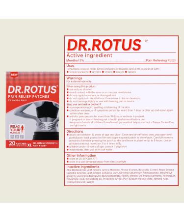 Dr. Rotus Pain Relief Patches (20 Count) - Extra Large Patch for Muscle Aches and Joint Pain - Buy Online on GoSupps.com
