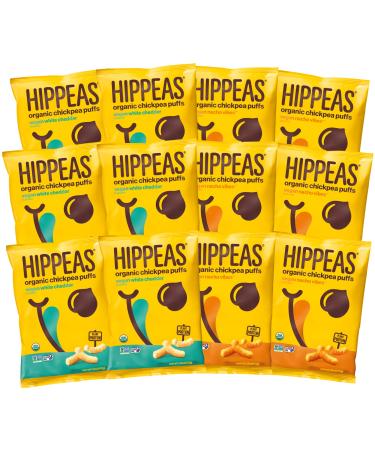 HIPPEAS Organic Chickpea Puffs + "Cheeze" Variety Pack  1.5 ounce 12 count  Vegan Gluten-Free Crunchy Protein Snacks