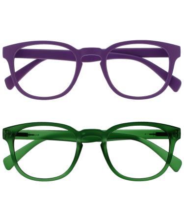 Opulize pop reading glasses 2 Pack Keck around matt frame spring hinges scratch festival purple green men women rr2-56 +2.50 purple green +2.50 dioptria