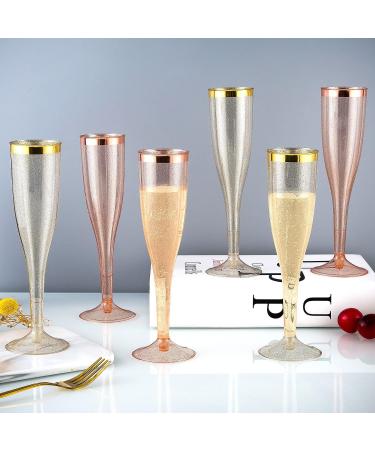 Rose Gold Plastic Champagne Flutes - 30 Pack, 6.5 Oz, Disposable Toasting Glasses for Wedding Party - Gold Glitter Plastic Mimosa Glasses - Pink Cups - Buy Online on GoSupps.com