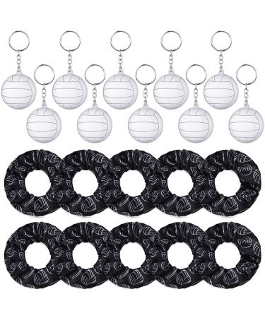 20 Pieces Party Favor Set 10 Sport Hair Scrunchies 10 Keychains Sport Elastic Hair Ropes Stress Ball Keychain for Kid Birthday Party Sports Game Supplies Girl Player Team Hair Accessories () Volleyball