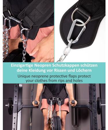 Pullup & DIP Belt with Chain & Carabiners | Neoprene Protected Weight Belt for Calisthenics Strength Training & Bodybuilding - Buy Online on GoSupps.com
