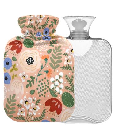NAANLE hot hot water bottle with cover spring flower poppy flower Transparent hot water bottle heat bottle for back pain relief handfoot warmer neck warmth and cold therapy 2l