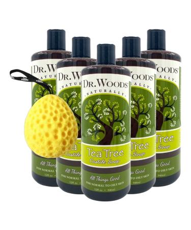 Tea Tree Castile Liquid Soap 946 Ml With Organic Shea Butter Versatile And Moisturizing Sulfate-Free For Face Body Hair Home Cleaning 32oz Bundle With Bath Sponge Pack Of 5