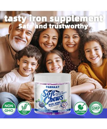 Iron Soft Chew Supplement with Vitamin C | Blueberry Flavored | Gluten Free | Iron Supplement for Women Men and Kids | 60 Count | 2 Month Supply Blueberry 60 Count (Pack of 1) - Buy Online on GoSupps.com