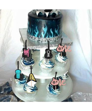 24 Pack Guitar Cupcake Toppers Glitter Guitar Rock Cake Picks Musical Instrument Guitar First Birthday Cake Decorations for 1st Birthday Baby Shower Theme Birthday Party Supplies - Buy Online on GoSupps.com