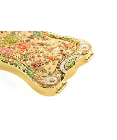 Jinvun Antique-Like Gold Peacock Compact Mirror - Durable Travel Purse Makeup Mirror | Vintage Design, Shield Shape, Magnification | Unique Jewellery Gift - Buy Online on GoSupps.com