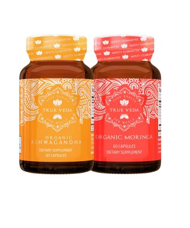 True Veda Energy Bundle | USDA Organic | Multi-Award-Winning | Organic Ashwagandha KSM-66 + Organic Moringa Capsules