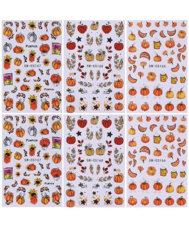 6 Sheets Fall Pumpkin Nail Stickers | 3D Thanksgiving Nail Art Decals | Autumn Leaves & Sunflower Designs for DIY Manicure - Buy Online on GoSupps.com