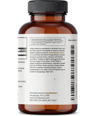 Futurebiotics Ginkgo Biloba 500mg Extra Strength - Brain Health, Memory & Circulation Support - 120 Vegetarian Capsules - Buy Online on GoSupps.com