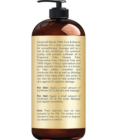 Handcraft Sunflower Oil - 100% Pure & Natural Cold Pressed Carrier Oil for Essential Oils - 16 fl. Oz - Buy Online on GoSupps.com