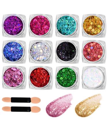 BUCOMTU Festival Face Glitter 12 Colors Makeup Body Glitter Thick Gel Glitter Face Glitter Face Festival Accessories Gadget for Carnival Masquerade and Party
