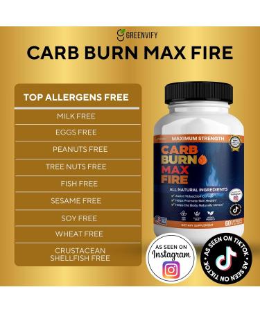 GREENVIFY Carb Burn Max Fire Maximum Strength Natural Supplement 60 Capsules 30 Day Supply Vegan Gluten Free (1) - Buy Online on GoSupps.com