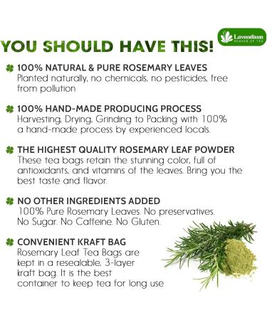 Lavendium Premium 30 Rosemary Tea Bags 100% Natural & Pure from Rosemary Leaves. Loose Leaf Rosemary Herbal Tea. Made with Natural Material Tea Bags. No Sugar No Caffeine No Gluten Vegan. - Buy Online on GoSupps.com