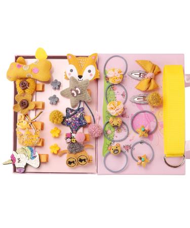 Seatecks 24 pieces girl hair clips set gift box hair clip hair clip nice party bowknot flower multi style hairpin pink for little girl baby children's yellow