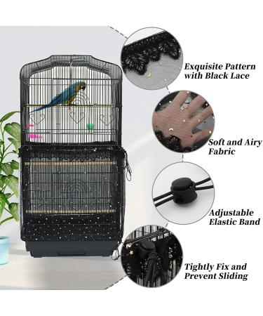 Adjustable Bird Cage Seed Catcher - Black Nylon Mesh with Twinkle Moon Star - 78.7 x 15.7 Inch - For Parrot Parakeet Cages - Buy Online on GoSupps.com