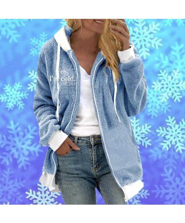 Yihaojia Fuzzy Jackets for Women with Hood Zip Up Hooded Christmas Print Cardigan Coats Fluffy Sherpa Outerwear Blue#31 Medium - Buy Online on GoSupps.com