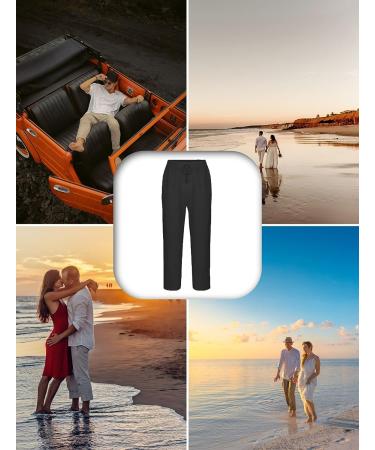 Deyeek Men's Linen Beach Pants - Lightweight Casual Summer Trousers with Pockets | Black XX-Large - Buy Online on GoSupps.com
