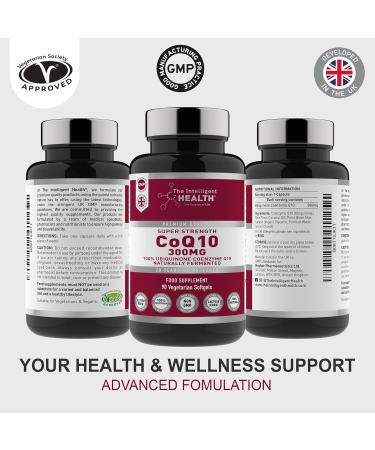 High Absorption 300mg CoQ10 Softgel Capsules | 90 Super Strength Vegan Friendly Coenzyme Q10 | Made in UK to GMP Standards by The Intelligent Health - Buy Online on GoSupps.com