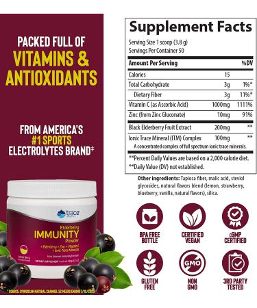 Trace Minerals Elderberry Immunity Powder - Lemon Berry 6.7 oz | Boost Your Immune Health - Buy Online on GoSupps.com